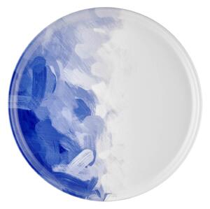 Farfurie tort BHA006, alba cu imprimeu albastru, bone china 100%