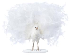 Decoratiune Craciun, Pasare Paun cu pene naturale, alb, 48cm