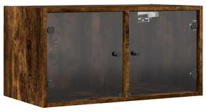 Dulap de perete cu uși din sticlă, stejar fumuriu,68,5x37x35 cm