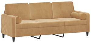 Canapea cu 3 locuri cu pernuțe, maro, 180 cm, catifea