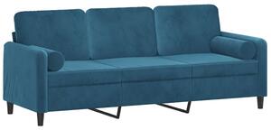 Canapea cu 3 locuri cu pernuțe, albastru, 180 cm, catifea
