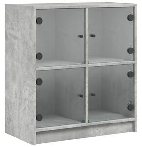 Dulap lateral cu uși din sticlă, gri beton, 68x37x75,5 cm
