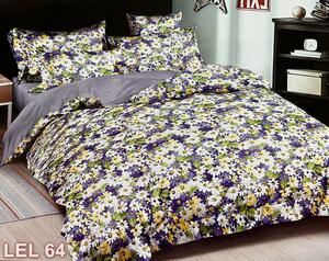 Lenjerie de pat, 2 persoane, finet, 6 piese, cu elastic, albastru , cu floricele LEL64