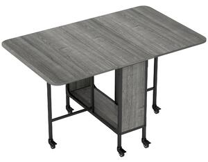 HOMCOM Masă Pliabilă, Rabatabilă pentru 4-6 Persoane cu Raft și 6 Roți, din Lemn și Metal, 130x80x74 cm, Gri | Aosom Romania