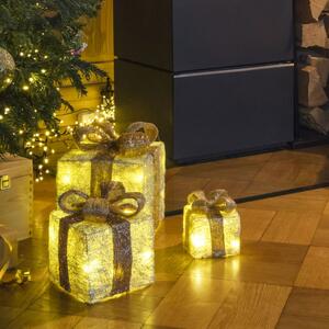 HI Cutie cadou de Crăciun iluminată cu LED, cu fundițe aurii, 3 buc. 76862