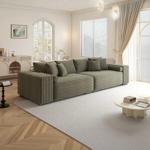 Canapea extensibilă dumonde cu ladă de depozitare si sezut confortabil din spuma high-density, Marbela XXL Tilia Verde Olive 295x120 cm
