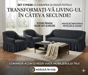 Set Huse Elastice, Canapea 3 Locuri + 2 Fotolii, Creponate
