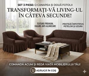 Set Huse Elastice, Canapea 3 Locuri + 2 Fotolii, Creponate, Maro