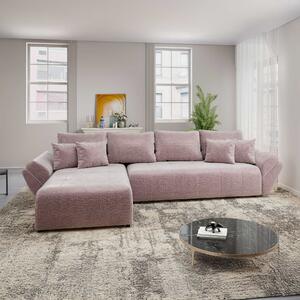 Colțar extensibil dumonde cu ladă de depozitare si sezut confortabil din spuma high-density, Berlin XL Monolith Roz Pudrat 350x185 cm