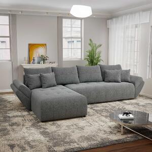 Colțar extensibil dumonde cu ladă de depozitare si sezut confortabil din spuma high-density, Berlin XL Monte Gri 90 350x185 cm