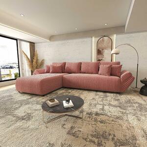 Colțar extensibil dumonde cu ladă de depozitare si sezut confortabil din spuma high-density, Berlin XL Tilia Roz Pudrat 350x185 cm