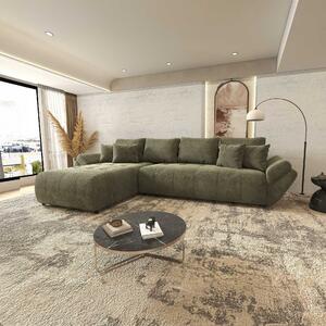 Colțar extensibil dumonde cu ladă de depozitare si sezut confortabil din spuma high-density, Berlin XL Vibe Olive 350x185 cm