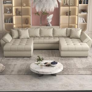 Colțar extensibil dumonde cu ladă de depozitare si sezut confortabil din spuma high-density, Loana Ambience bej U 375x185 cm