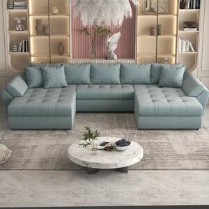 Colțar extensibil dumonde cu ladă de depozitare si sezut confortabil din spuma high-density, Loana Ambience verde deschis U 375x185 cm