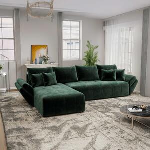 Colțar extensibil dumonde cu ladă de depozitare si sezut confortabil din spuma high-density, Berlin XL Monolith Verde 350x185 cm