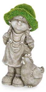 Decoratiune pentru gradina Girl Chicken, Gri Verde, Compozit, 44.5 cm