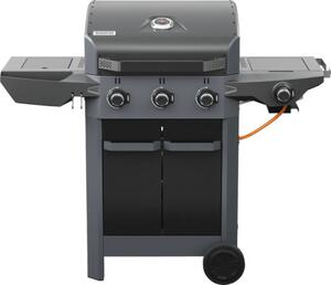 Grătar pe gaz Tenneker Carbon TG-3 U 3 arzătoare suprafață de gătire 60x42 cm incl. termometru în capac, tavă de colectare grăsime, masă laterală, suport tacâmuri
