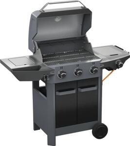 Grătar pe gaz Tenneker Carbon TG-3 U 3 arzătoare suprafață de gătire 60x42 cm incl. termometru în capac, tavă de colectare grăsime, masă laterală, suport tacâmuri