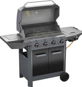 Grătar pe gaz Tenneker Carbon TG4 U 5 arzătoare suprafață de gătire 42x72 cm fontă incl. termometru în capac, tavă de colectare grăsime, suport tacâmuri