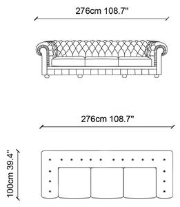 Canapea 4 locuri Cupon, lemn/piele, maro inchis, 276 x 100 x 78 cm