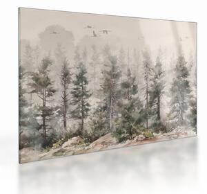 Tablou pe sticlă - Pădurea de pini I., aquarel (70x50 cm)