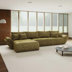 Colțar extensibil dumonde cu ladă de depozitare si sezut confortabil din spuma high-density, Berlin XL Cremona Olive 350x185 cm