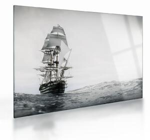 Tablou pe sticlă - O navă care navighează pe ocean (70x50 cm)