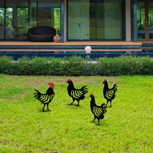 Chicken Family 4 piese Decor de grădină Negru