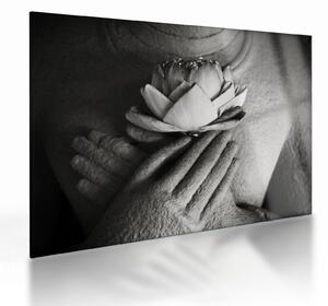 Tablou pe sticlă - Lotus în mâinile lui Buddha (70x50 cm)