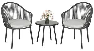 Outsunny Set Bistro de Terasă din 3 Piese, Set de Mobilier din Rachiță cu 2 Fotolii și Masă de Sticlă, 65x63x80 cm, Gri | Aosom Romania