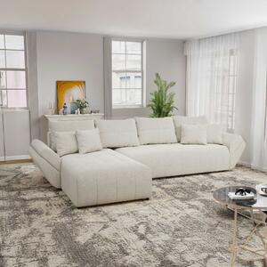 Colțar extensibil dumonde cu ladă de depozitare si sezut confortabil din spuma high-density, Berlin XL Monte Bej 350x185 cm