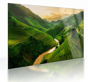 Tablou pe sticlă - Terase de orez Mu Cang Chai (70x50 cm)