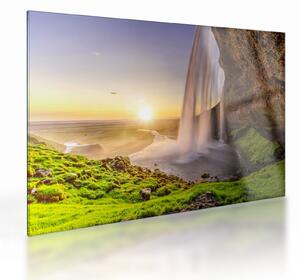 Tablou pe sticlă - Seljalandsfoss din spatele peșterii (70x50 cm)