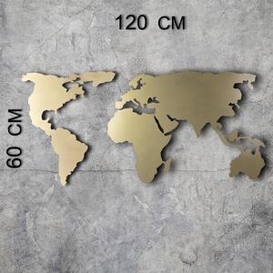 Silueta Harta Lumii - Decor de perete din metal auriu 120x60 auriu