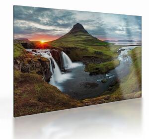 Tablou pe sticlă - Kirkjufell la apus (70x50 cm)