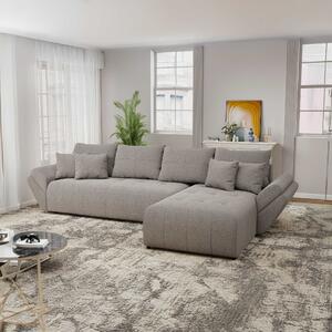 Colțar extensibil dumonde cu ladă de depozitare si sezut confortabil din spuma high-density, Berlin XL Monte Gri 16 II 350x185 cm