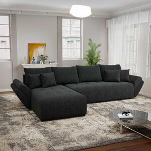 Colțar extensibil dumonde cu ladă de depozitare si sezut confortabil din spuma high-density, Berlin XL Monte Negru 350x185 cm