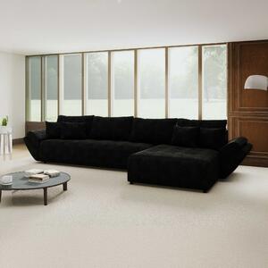 Colțar extensibil dumonde cu ladă de depozitare si sezut confortabil din spuma high-density, Berlin XL Quelle Negru 100 II 350x185 cm
