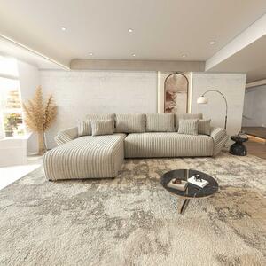 Colțar extensibil dumonde cu ladă de depozitare si sezut confortabil din spuma high-density, Berlin XL Tilia Gri- Bej 350x185 cm