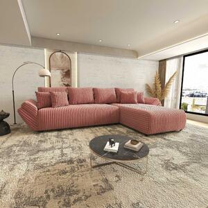 Colțar extensibil dumonde cu ladă de depozitare si sezut confortabil din spuma high-density, Berlin XL Tilia Roz Pudrat 62 II 350x185 cm