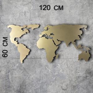 Decoratiuni perete World Map Silhouette, metal, auriu, 60x120 cm