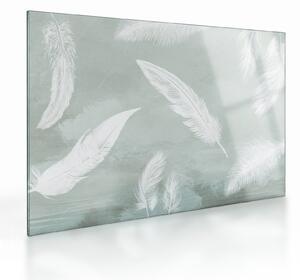 Tablou pe sticlă - Pene albe (70x50 cm)