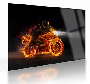 Tablou pe sticlă - Motociclist cu flăcări (70x50 cm)
