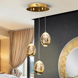 Schuller Valencia Suspensie LED Rocio 3 lumini, metal, sticlă, auriu, Auriu / Alamă, Camera de zi / sufragerie, Metal