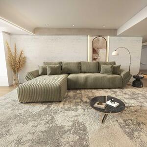 Colțar extensibil dumonde cu ladă de depozitare si sezut confortabil din spuma high-density, Berlin XL Tilia Verde Olive 350x185 cm