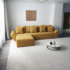 Colțar extensibil dumonde cu ladă de depozitare si sezut confortabil din spuma high-density, Berlin XL Zoom Mustar 350x185 cm