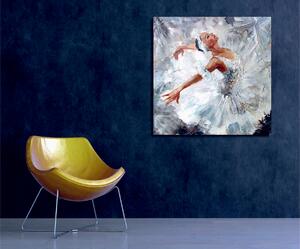 Tablou KC012, cadru lemn/panza, pictura balerina, alb/gri, 45x45 cm