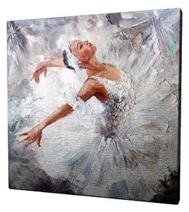 Tablou KC012, cadru lemn/panza, pictura balerina, alb/gri, 45x45 cm