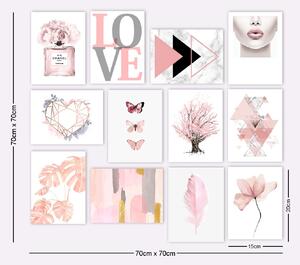 Set 12 tablouri decorative 12MDF10, mdf 100%, roz pudra, 20 x 15 cm (1