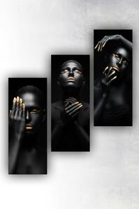 Set 3 tablouri MDF0090, MDF, cadru feminin, negru/caramiziu, 50x70 cm